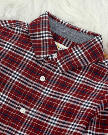 Boys Brushed Cotton Checkered Shirt Wine Red