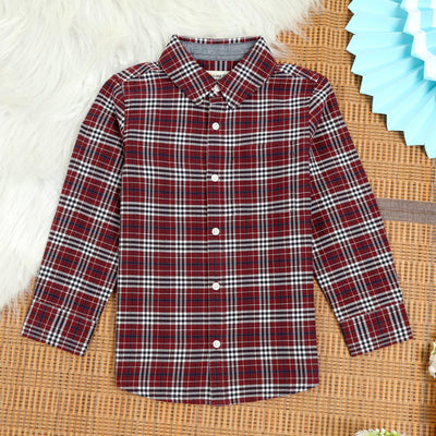 Boys Wine Red Checked Shirt 