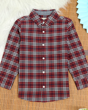 Boys Brushed Cotton Checkered Shirt Wine Red