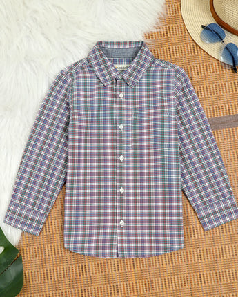 Boys Brushed Cotton Checkered Shirt Purple