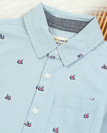 Boys Stripe Full Sleeve Shirt Arctic Blue