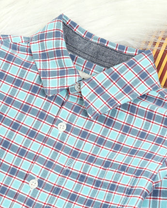 Boys Brushed Cotton Checkered Shirt Aquamarine