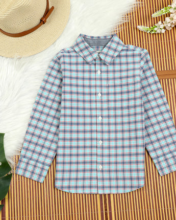 Boys Brushed Cotton Checkered Shirt Aquamarine