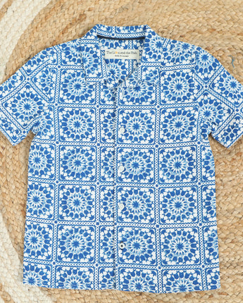 Boys Paisley Printed Shirt Blue White