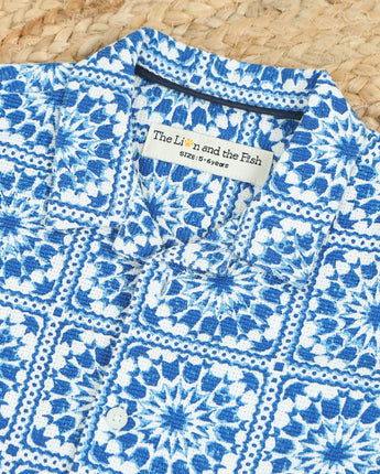 Boys Paisley Printed Shirt Blue White