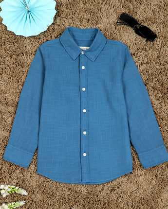 Boys OverDyed Full Sleeve Shirt Cerulean