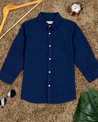 Boys OverDyed Full Sleeve Shirt Berry Blue