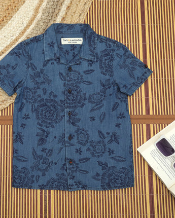 Boys Denim Printed Shirt Aegean Blue