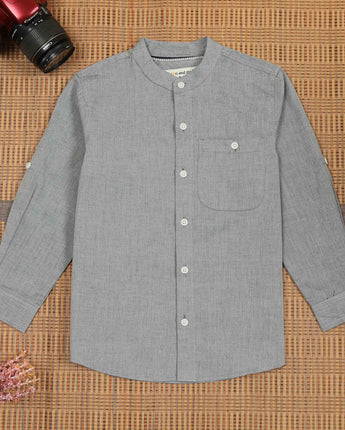 Solid Grey Roll Up Shirt Sleeves