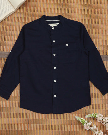 Solid Navy Roll Up Shirt Sleeves for Boys 