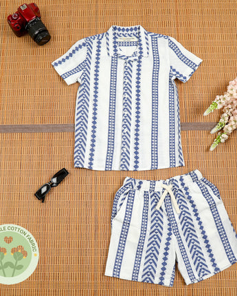 Boys Striped Shirt & Shorts Co-Ord Set Blue White