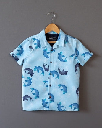 Dolphine Blue Printed Shirt Boys