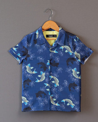 Dolphine Print Navy Boy Half Sleeve Shirt