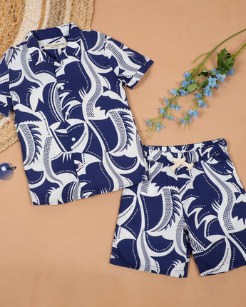 Royal Blue Printed 2 piece dress boy