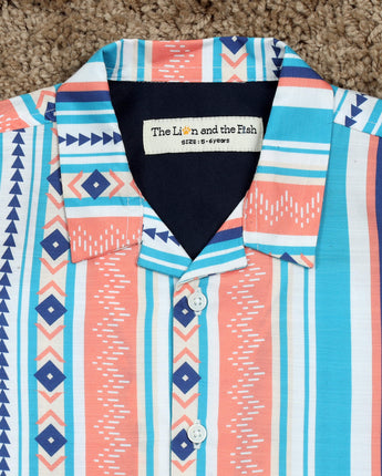 Boys Aztec Print Shirt Turquoise Orange