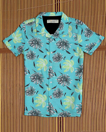 Cadet Blue Flower Print Shirt Boy