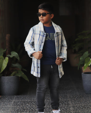 Boys Checkered Shacket White Blue