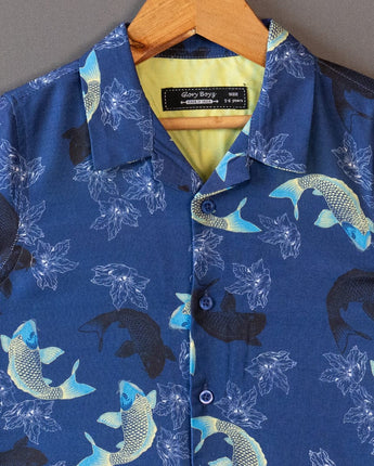 Dolphine Print Navy Boy Half Sleeve Shirt