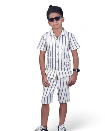 Boys Shirt & Short Co-Ord Set Navy Stripe