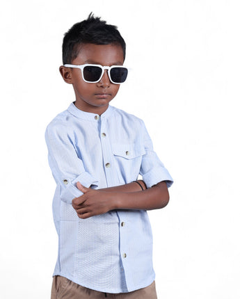 Boys Hairline Stripes Roll Up Sleeve Shirt Baby Blue