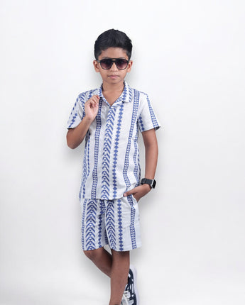 Boys Striped Shirt & Shorts Co-Ord Set Blue White