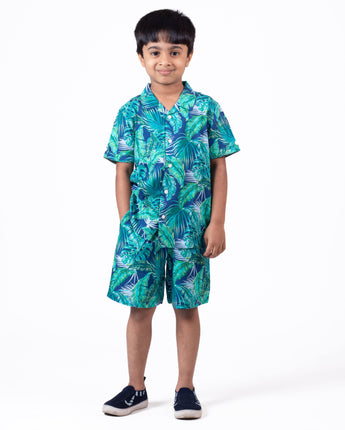 Hawaiian Blue Printed Co Ord Set for Boys 