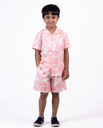 Boys Zaraffah Printed Shirt & Short Co-Ord Set Pastel Pink