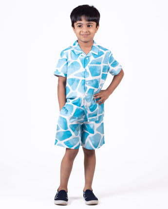 Pastel Blue Printed Co Ord Set for Boys